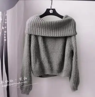 Сексуальный Толстый Пуловер с вырезом-лодочкой, женский свитер, Осень-зима, мягкий Мохеровый джемпер для женщин, уличная одежда, Женский Топ Hiver - Цвет: Серый