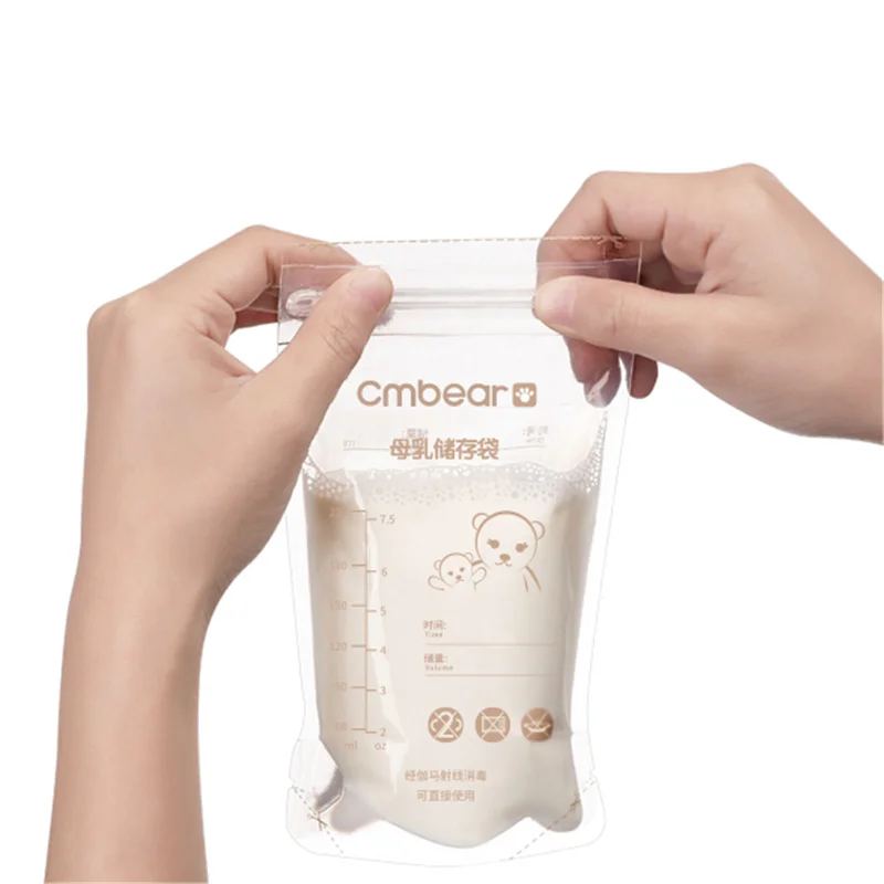 CMbear 50PCS 220ml Baby Breast Milk Storage Bags BPA Free Safety Material Disposable Milk Freezer Bags For Mother Breast Feeding