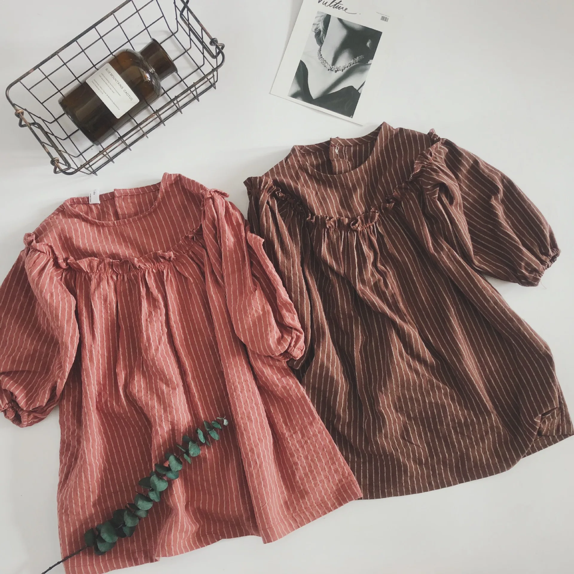 

2018 Korean Autumn Kids Girl Dress Striped Clothings Linen Kids Clothes Ruffles Sweet Children Clothes