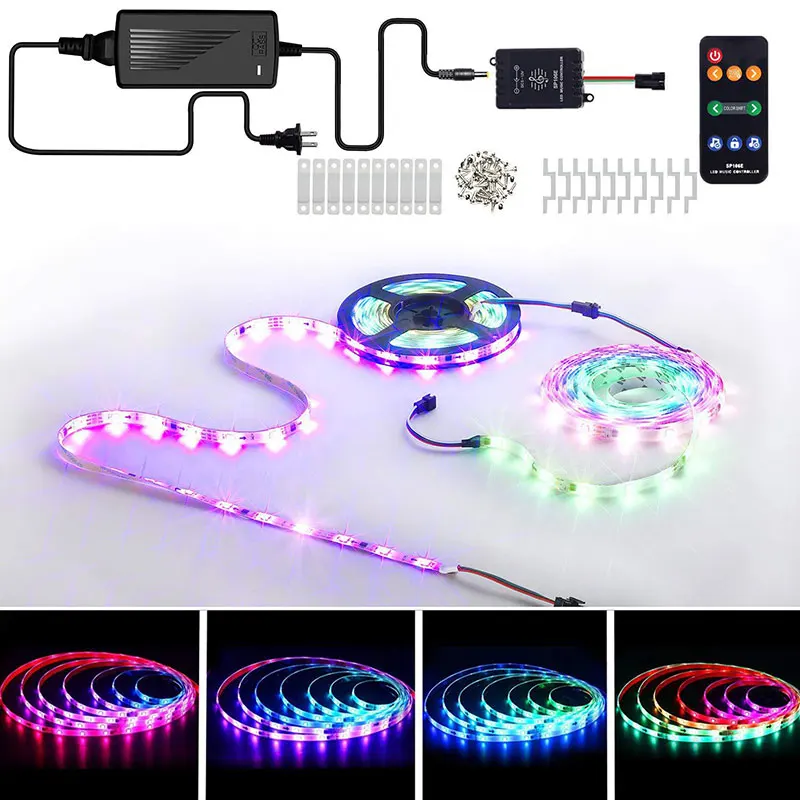 cor de Iluminação 16.4ft com 3 Atualizado 2019 Luzes Led Strip Kit Fita 3m 150 Leds Smd 5050 Rgb Luz Flexível Mudança Multi Tiras 9 Com 3 Fita 3M 150 LEDs SMD