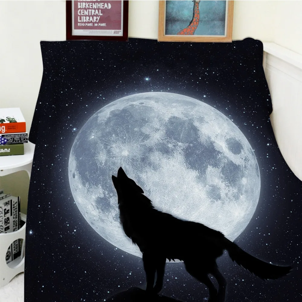 

Blankets Comfort Soft Plush Easy Care Funny Wolf Howling At The Moon Galaxy Animal Warm Throw Cobertor For Sofa Bed