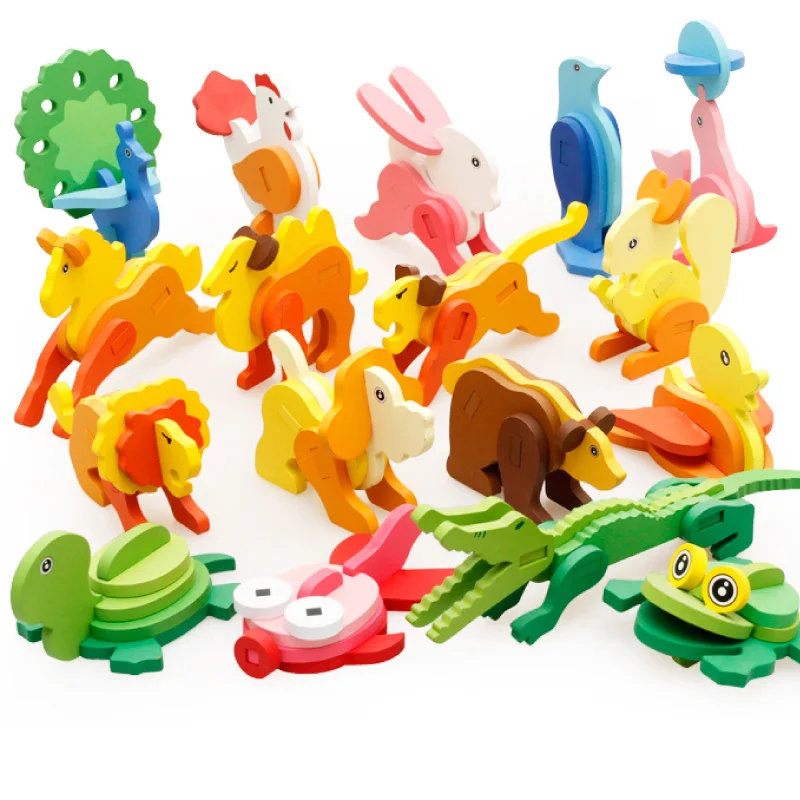 animal spelling board baby early intelligence children building blocks assembling and disassembling combination toy baby-building-blocks-wooden