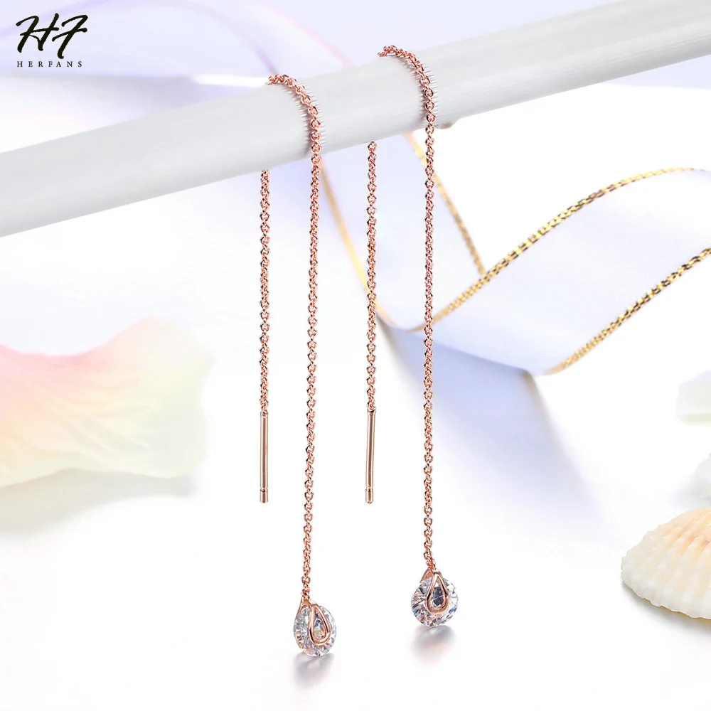

New Unique Drop Line Long Earrings For Women Rose Gold Color 2 carat AAA+ Cubic Zircon Crystal Jewelry HotSale E549 E100