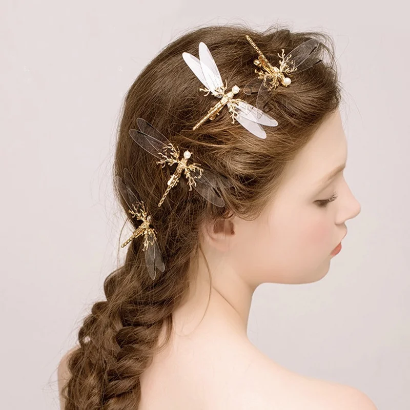 

1 pcs Popular Golden Dragonfly Hairpins Bridal Headdress Wedding Hair Accessories Transparent Wings Dragonfly Hair Clip