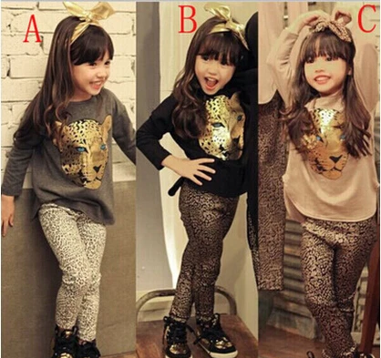 

Retail 2016 New Girls Clothing Sets Baby Kids Clothes Children Clothing Full Sleeve T Shirt Leopard Legging birthday gift sets