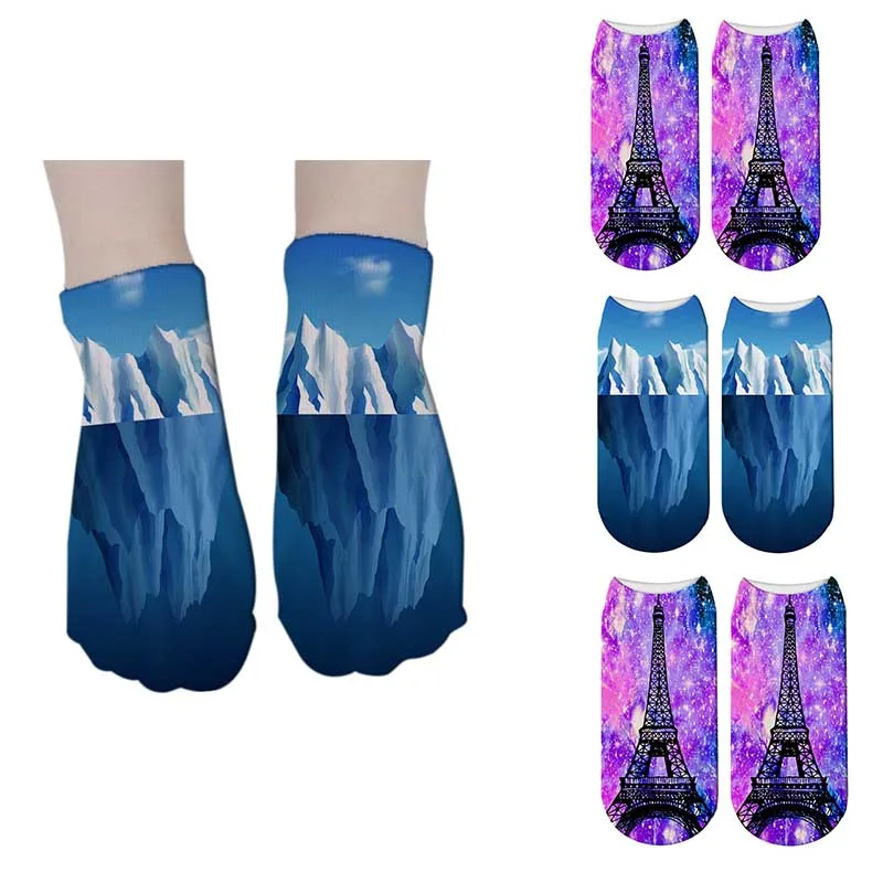 Женские Носки с рисунком Харадзюку, мягкие хлопковые короткие забавные носки, meias, с принтом Эйфелевой башни, креативные носки для девочек, 7S-ZAS06