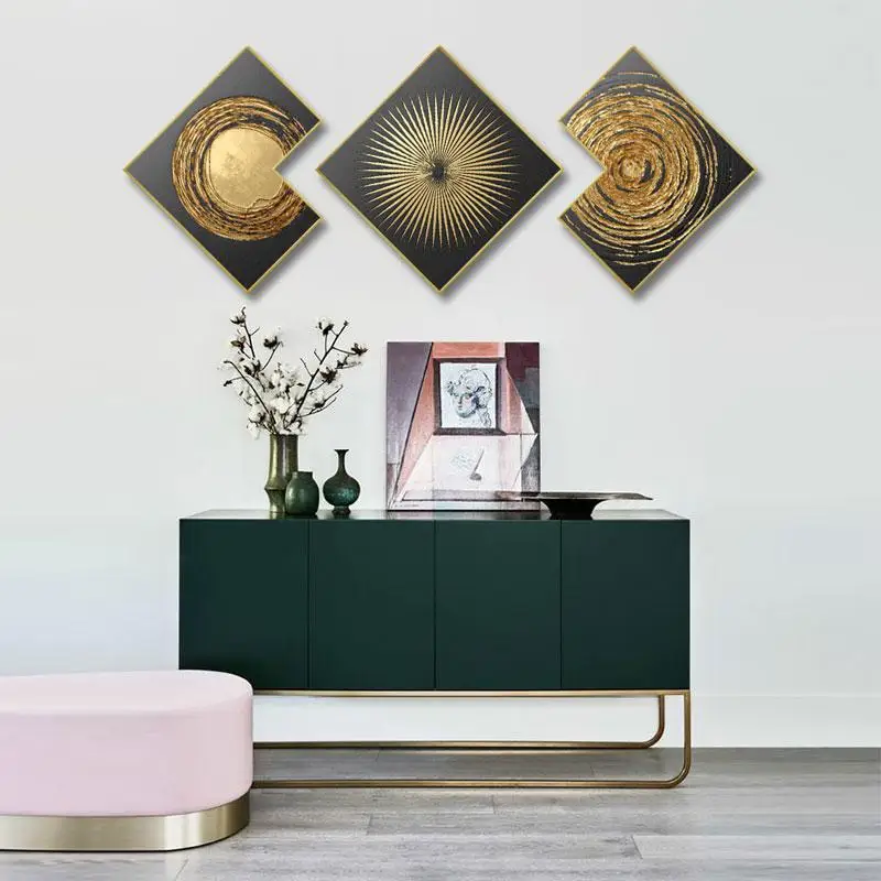 Европейская роскошная креативная комбинированная картина с рамкой, современная абстрактная настенная живопись для гостиной, золотой Триптих