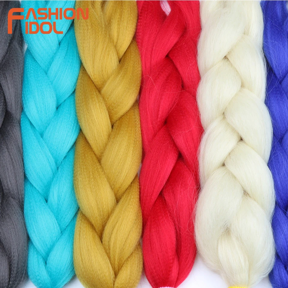 FASHION IDOL Synthetic Braiding Hair Ombre Kanekalon 24 Inch 100g/Pack Blonde Grey Crochet Braids Hair Extensions Jumbo Braids