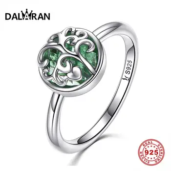 

DALARAN 925 Sterling Silver Green Life Of Tree Cubic Zirconia Ring For Women Party Wedding Finger Rings Silver 925 Jewelry Gifts