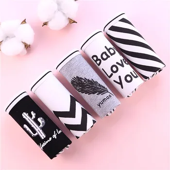 

Women Simple Cotton Briefs Black and White Cute Cartoon Underwear Lady Pack Hip Breathable Female 100% Cotton Crotch N00013