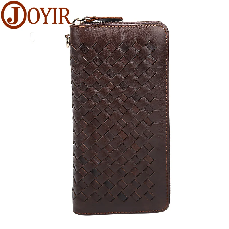 

Luxury Brand Knitting Genuine Leather Male Clutch Men Wallet Black Brown Zipper Purses High Quality Men Clutch Walelts Men Gift