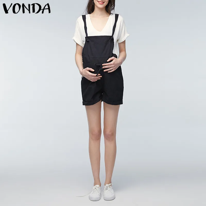 

VONDA Rompers Womens Jumpsuit 2019 Summer Pregnant Casual Sleeveless Maternity Clothings Pregnancy Pants Trousers Plus Size 5XL