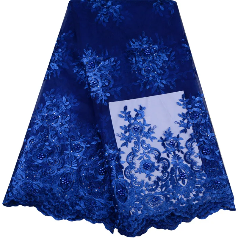 

Royal Blue Net French Lace Material High Quality French Net African Lace Fabric With Stones Nigerian Wedding African Lace 938