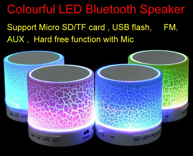 Colourful LED Mini Wireless Bluetooth Speaker A9 TF Card USB FM Portable Music speakers Loudspeaker Hand-free call with Mic