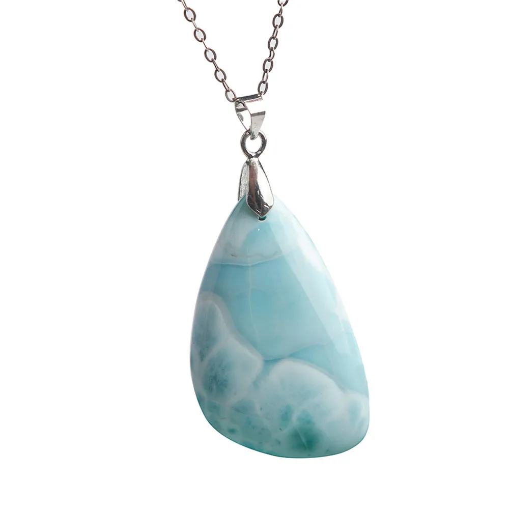 

Genuine Natural Blue Larimar Pendant Ocean Stone Crystal Gem Jewelry Bead Charm Pendants Necklace For Lady 38*23*9mm