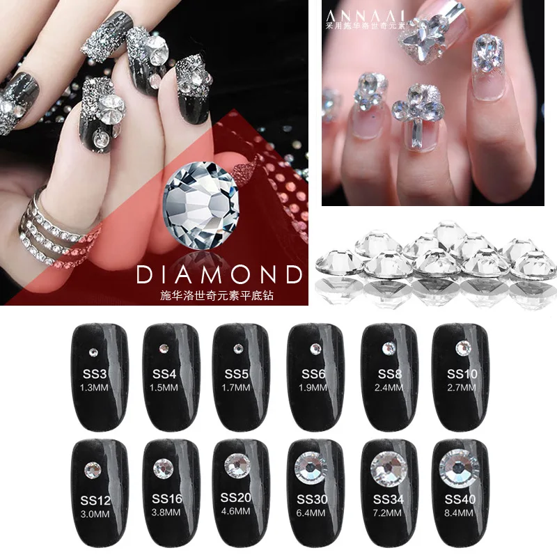 Лучший супер Блеск Стразы Кристалл AB SS3-SS40 1440 шт. Nail glass Nail Art Стразы украшения для ногтей