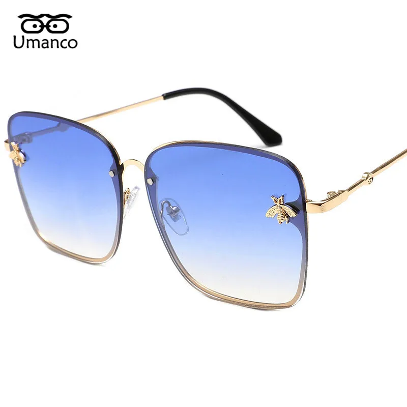 Umanco Unique Bee Charm Square Sunglasses For Women Oversized Gradient  Eyewear Lady Vintage Gold Metal Travel Beach Goggle UV400 - AliExpress