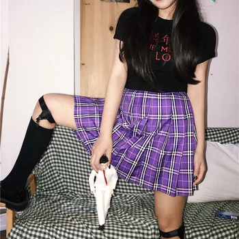 

Harajuku Streetwear High Waist Pleated Skirt Women Summer 2019 Korean Version of the Retro Purple Pink Mini Skirt Schoolgirl