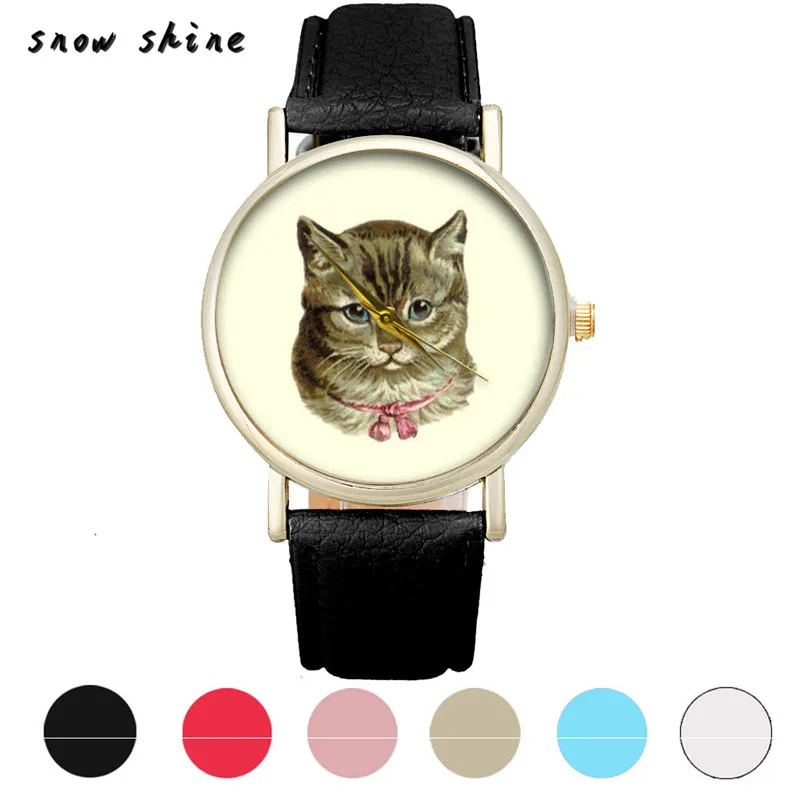 snowshine 10 Cat Pattern Leather Band Analog Quartz Vogue Wrist font b Watch b font free
