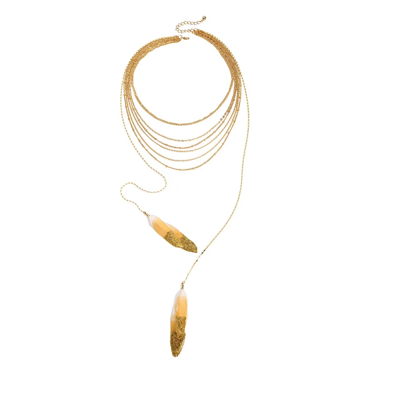 

New Simple Design Romantic Long Gold/Silver Color Feather Earring And Necklace For Women Date Gift Drop Jewelry Accessory