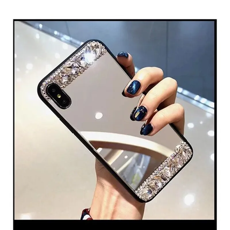 

Phone Case For Samsung Galaxy S10 Lite S10 Plus Clear Mirror With DIY Glossy Diamond Glitter Cases TPU+PC Back Cover Shell