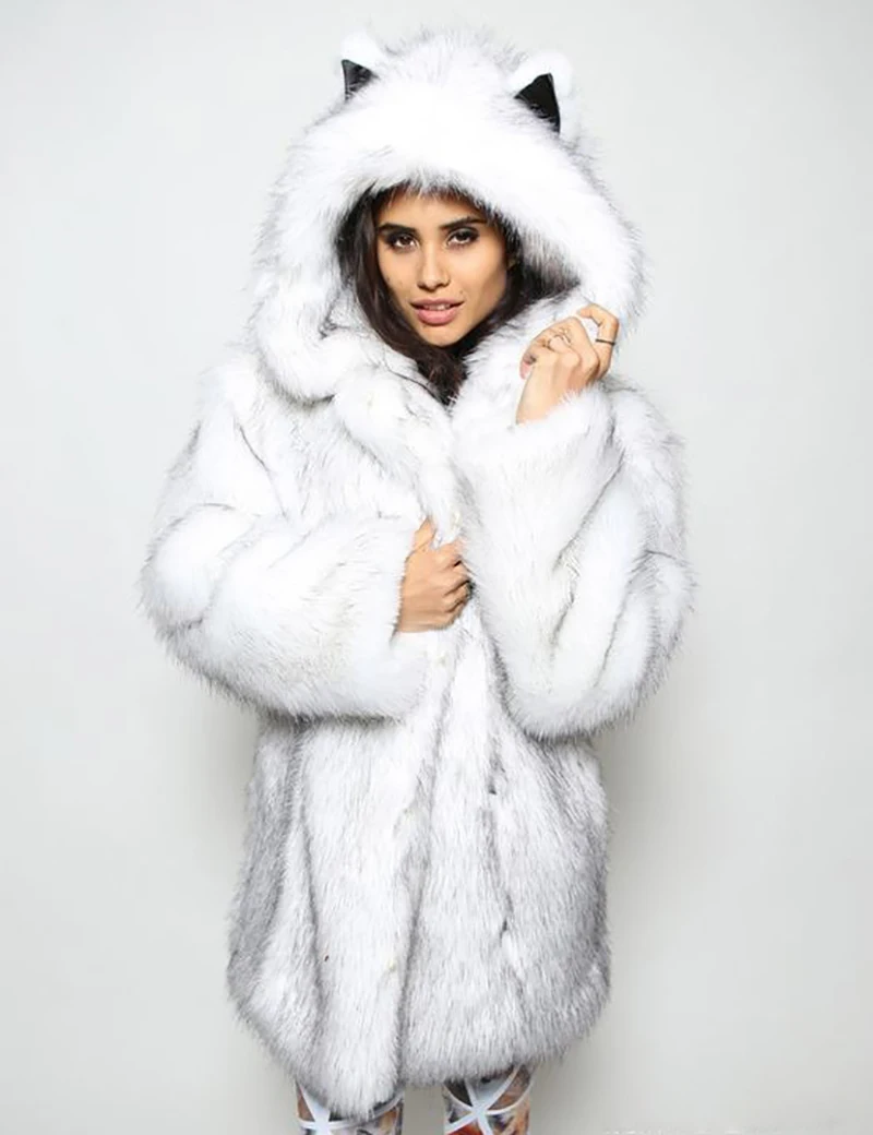 Fox Fur Coat Winter Jacket Women Hooded Coats Jackets Faux Fur Coats Womens Femme Mujer Damen Pelzmantel Fell Jacket Overcoats