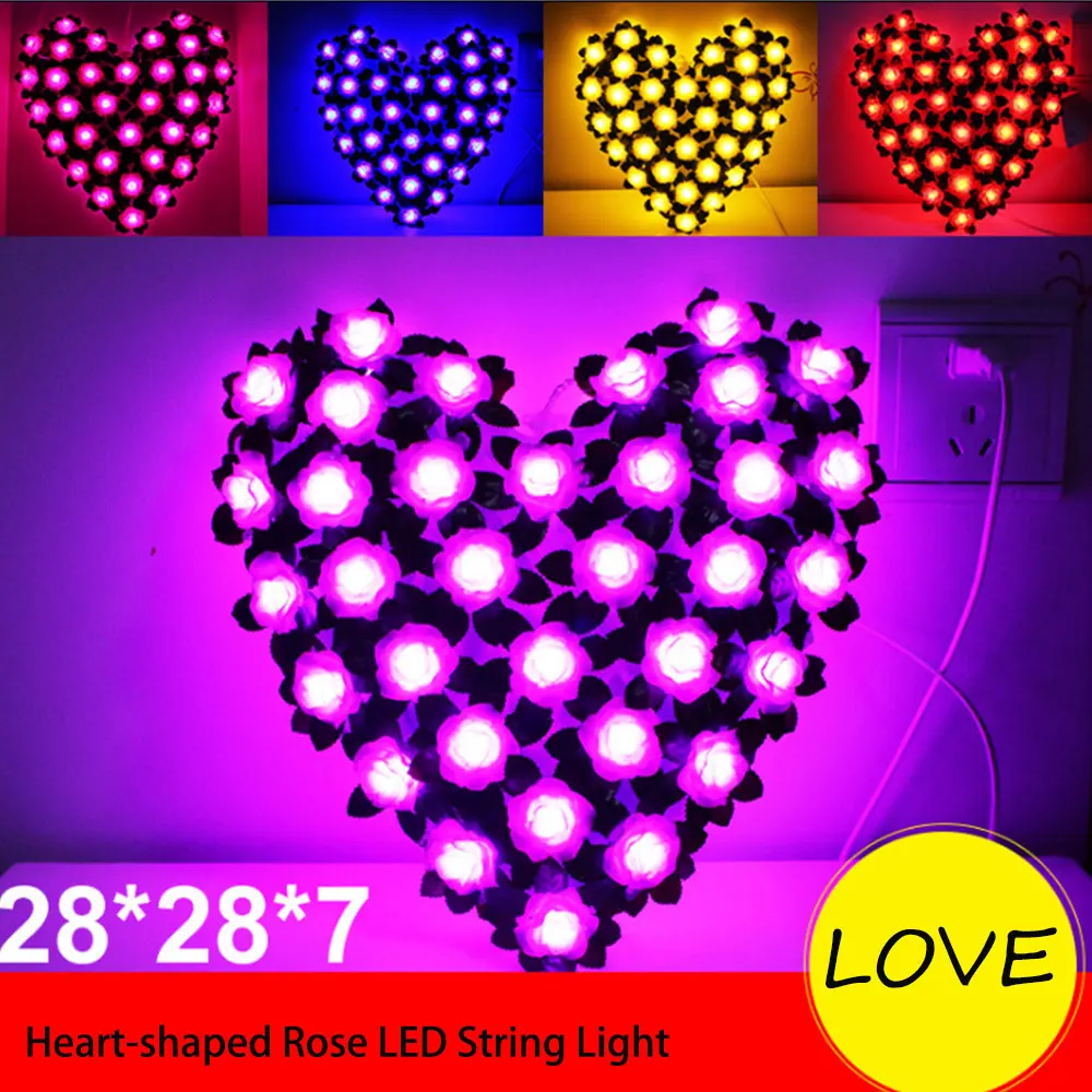 Heart-Shape LED Rose Flower String Lights Wedding Flower Garlands Lighting String Party Fairy Lights for Valentine Home Room