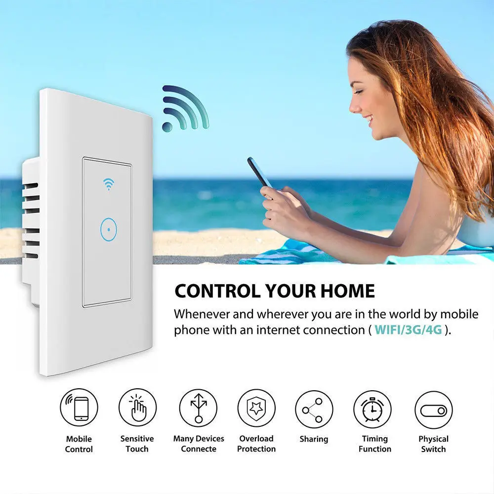 

1 Gang Smart WiFi Wall Touch Switch , APP Remote Control , LED Light Controller Way Work with Alexa Amazon Google Home
