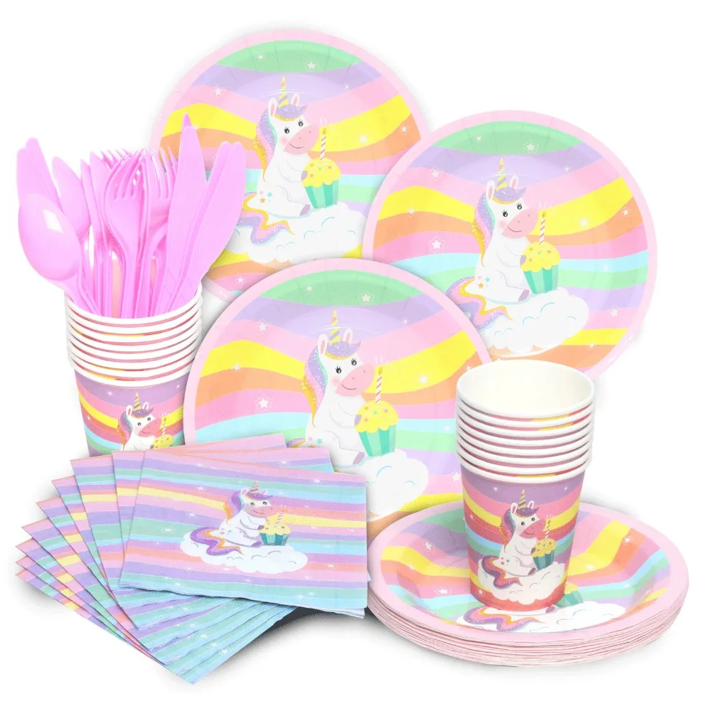 

Birthday Unicorn Party Tableware Kits Paper Cups Plate Napkin Birthday Party Decoration Kids Baby Shower Girls Party Supply