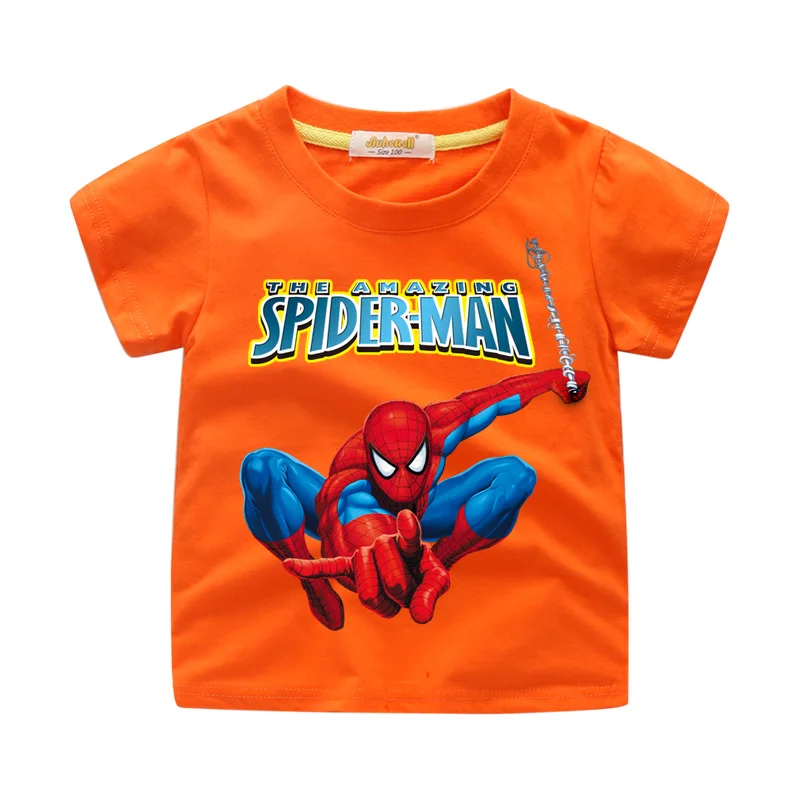 Комплект детской летней Повседневное мультфильм 3D принт Человека-паука футболки Костюмы футболка для мальчиков и девочек футболки для детей Забавные футболки одежда WJ048 - Цвет: Orange Tshirt