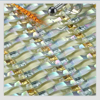 

Glimmer white yellow arched crystal glass mosaic tile for bathroom living room wall sticker home DIY renovation store decoration