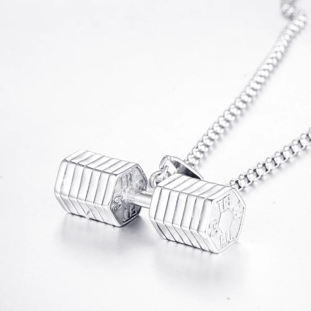 

Stainless Steel Fitness Dumbbell Weightlifting Man Men Necklaces Chain Pendant Unique for Male Boy Fashion Jewelry Gift
