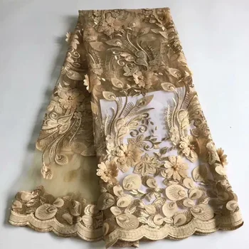 

2018 3D Beads Applique African High Quality Net French Voile Guipure tulle mesh Lace Fabric For dress 5yard/lot RL110903