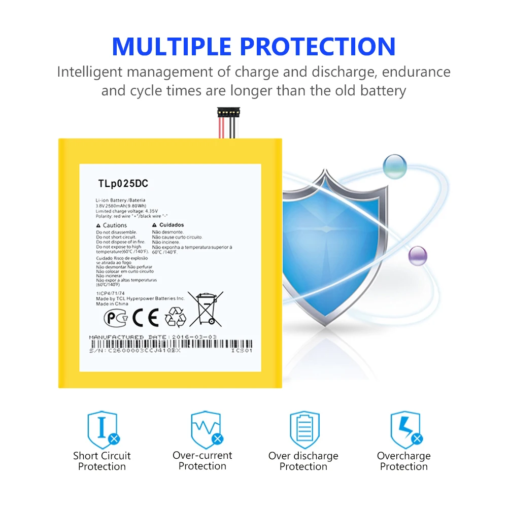 Аккумулятор TLP025DC 2580 мАч для Alcatel One Touch Pixi 4 6 0 8050D две Sim карты 9001A 9001X 9001D TLp025D2 батареи