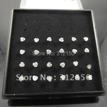 

96pcs/lot wholesale Fashion White Crystal Heart Style Nose Stud 316L Stainless Surgical Steel Nose Ring Crystal Nose Stud