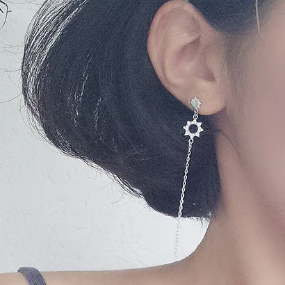 sun star tassel earring 100% 925 Sterling silver Jewelry fashion Hypoallergenic Stud earrings for women girl gift