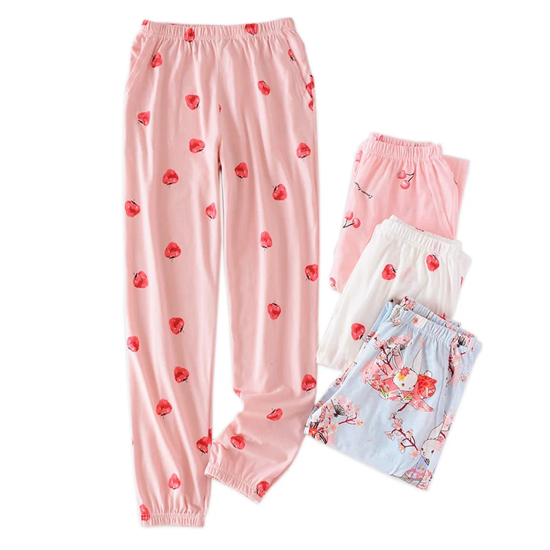 

100% knit cotton sleep bottoms women cozy loose pajamas sleepwear pants women fresh sweet home trousers casual pants