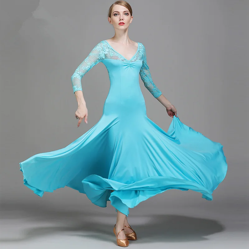 Женские Современные платья для конкурса бальных танцев, для женщин, девочек, детей, стандартный Венский вальс, женские юбки для взрослых - Цвет: lake blue