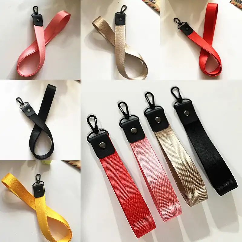 Solid RED Thin Ribbon Strap LANYARD KEY CHAIN Ring Keychain ID Holder NEW