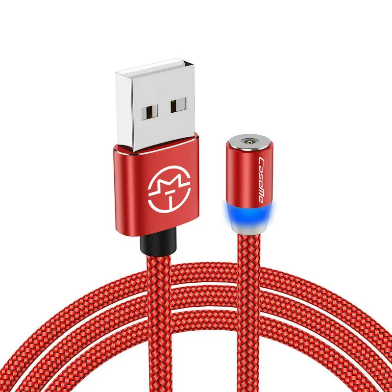 CaseMe светодиодный магнитный кабель для Micro usb type-C, крепкий кабель для iPhone X, Xr, Xs Max, 1 м, магнитный кабель для быстрой зарядки, кабели для зарядки - Цвет: Red Cable
