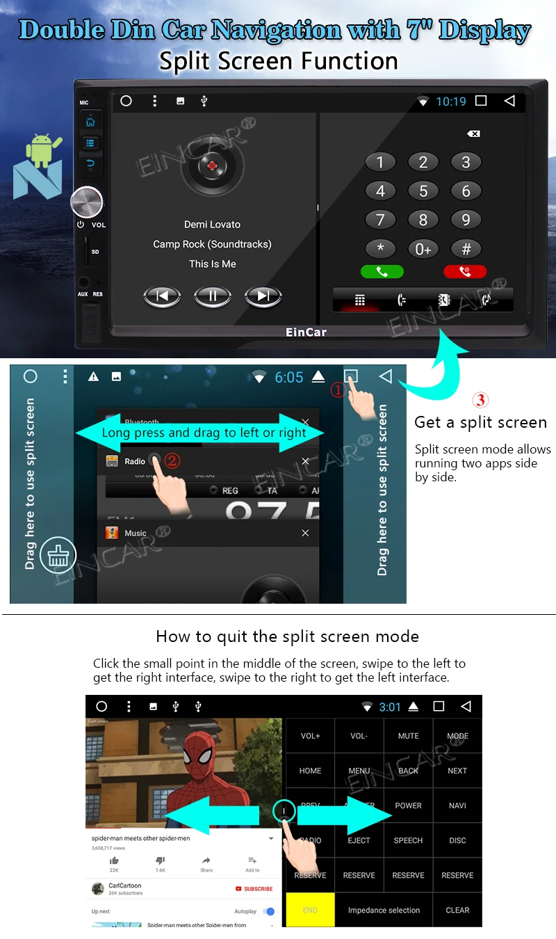 Best Touch Screen Car Stereo Supports Bluetooth 2 Din Mirror Link Android 7.1 HD Touch Screen Split Screen Steering Wheel Control GPS 0