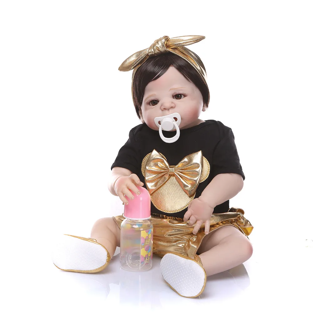 

Nicery 22inch 55cm Bebe Reborn Doll Hard Silicone Boy Girl Toy Reborn Baby Doll Gift for Child Black T-shirt Bady Doll