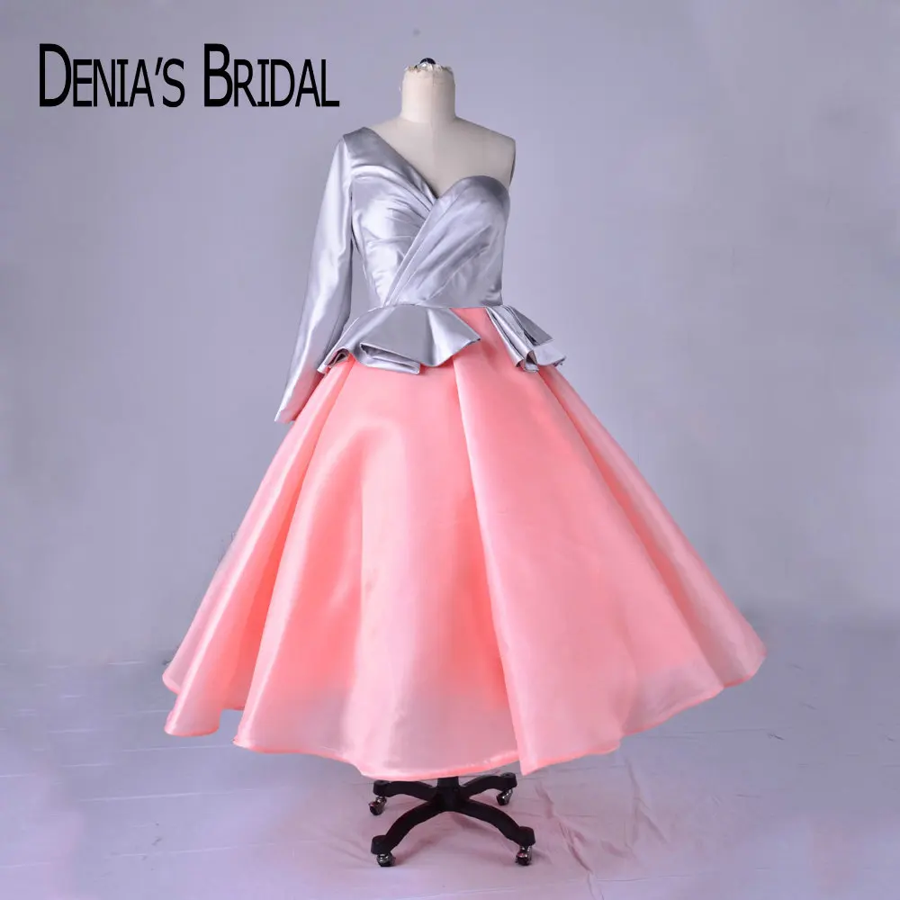 

One Shoulder Puffy Prom Dresses 2018 Real A Line Ruched Prom Gowns Custom Made