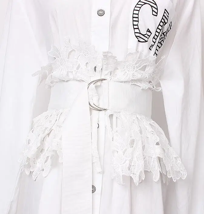 Женские Подиумные модные кружевные пояса женские платья Корсеты пояс с пряжкой украшения широкий пояс R1367 - Цвет: white