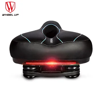 

WHEEL UP 2019 PVC Leather Soft Bicycle Saddle Thicken Wide Bicycle Saddles Seat With Rear Light Cycling Saddle MTB Cushion