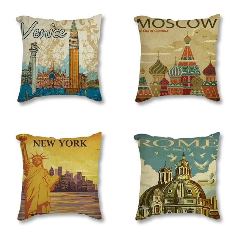 buy Vintage Pillowcase Retro Decorative Pillow Case New York Rome Moscow City Poster Linen Cotton Cushion Cover For Sofa Home Decor