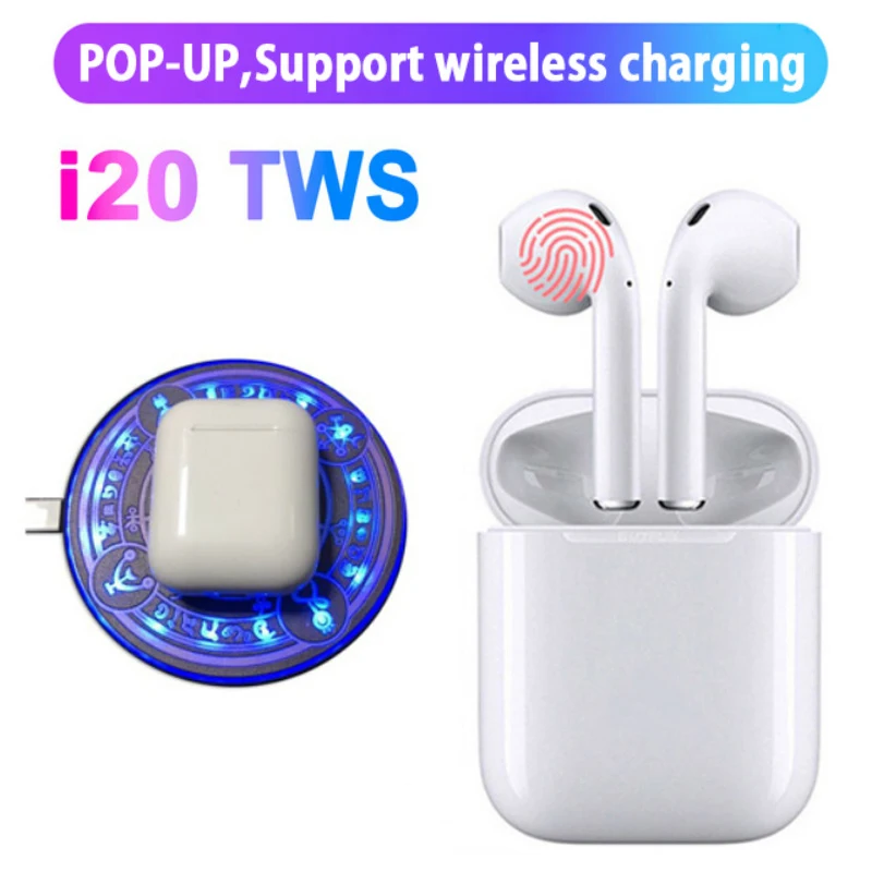 

New I20 TWS Pop Up Touch Wrieless Charging Horn Headset Bluetooth 5.0 3D Bass Earphone for Ios Android Smartphone PK I10 I18 I12
