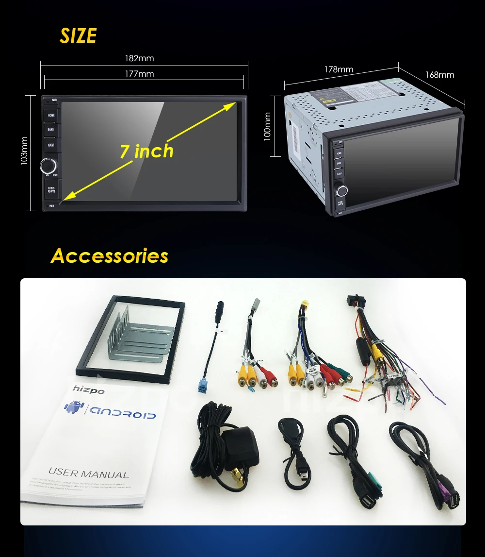 Discount 4GRAM+32GROM Auto Radio 2 DIN Android 9.0 7Inch 1024*600 Touch screen Universal Car NO DVD Player GPS Stereo Support BT DAB CAM 5