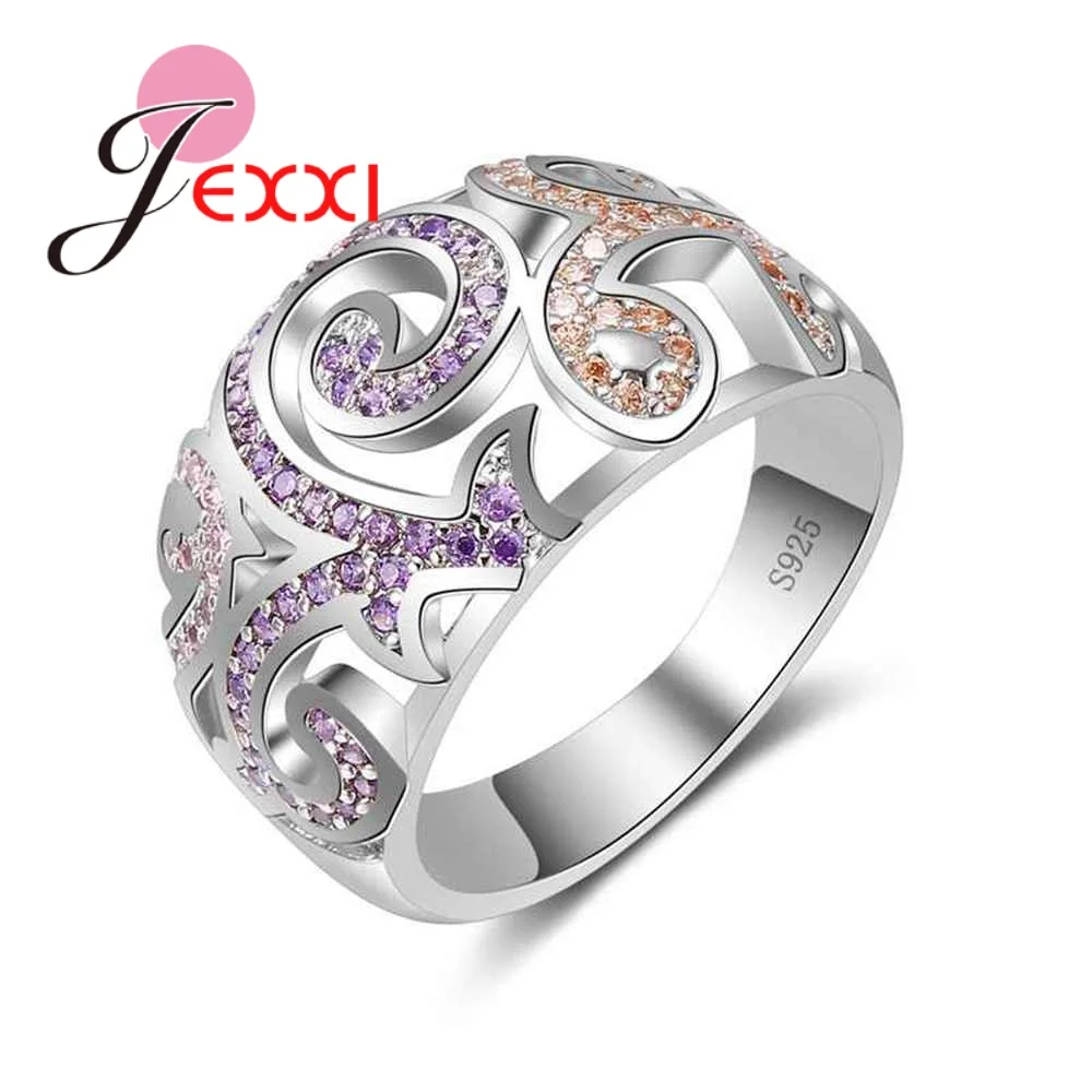 Fashion Hollow Ring 3 Color Micro CZ Crystal Paved 925 Sterling Silver Jewelry For Women Girls Best Gift Bague Bijoux | Украшения и