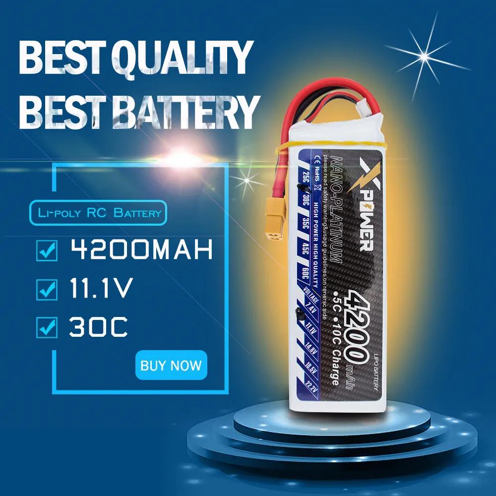 

Lipo battery 11.1V 3s 4200mAh 30C max 35C XT60  or T plug 1pcs Xpower batteries for  RC Helicoptes  drone parts